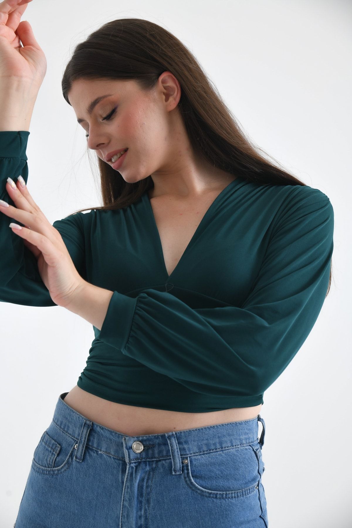 G K E CLOTH NG Women s Deep V Neck Long Sleeve Blouse Trendyol