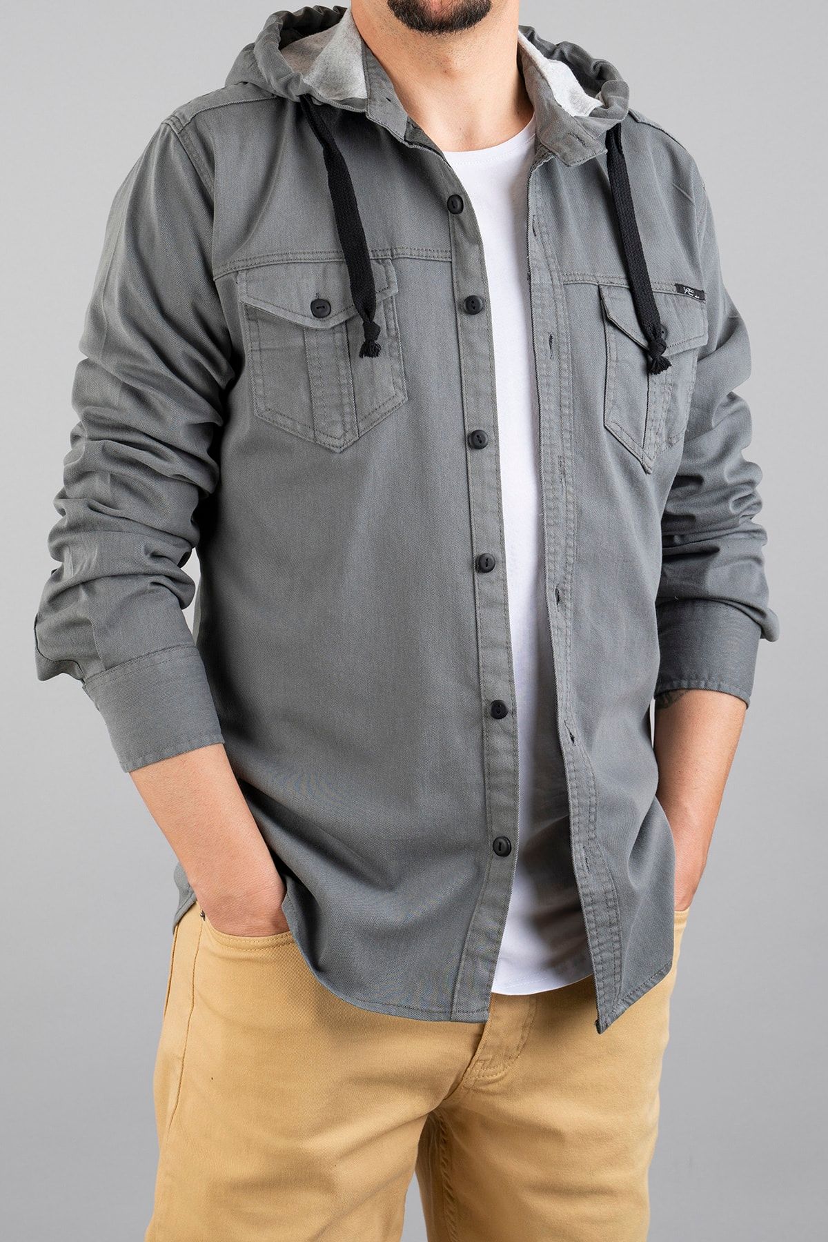 Denim hoodie shirt store