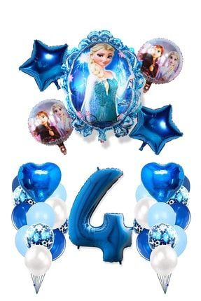 Frozen Elsa Mavi Pullu Şeffaf Balon Rakam Balon Kalp Yıldız Folyo Balonlu Karlar Kraliçesi Konsepti Elsa6