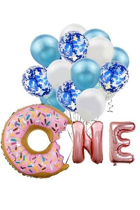 1 Yaş One Yazılı Donut Folyo Balon Ve Şeffaf Pullu Balon Buketi Donut1