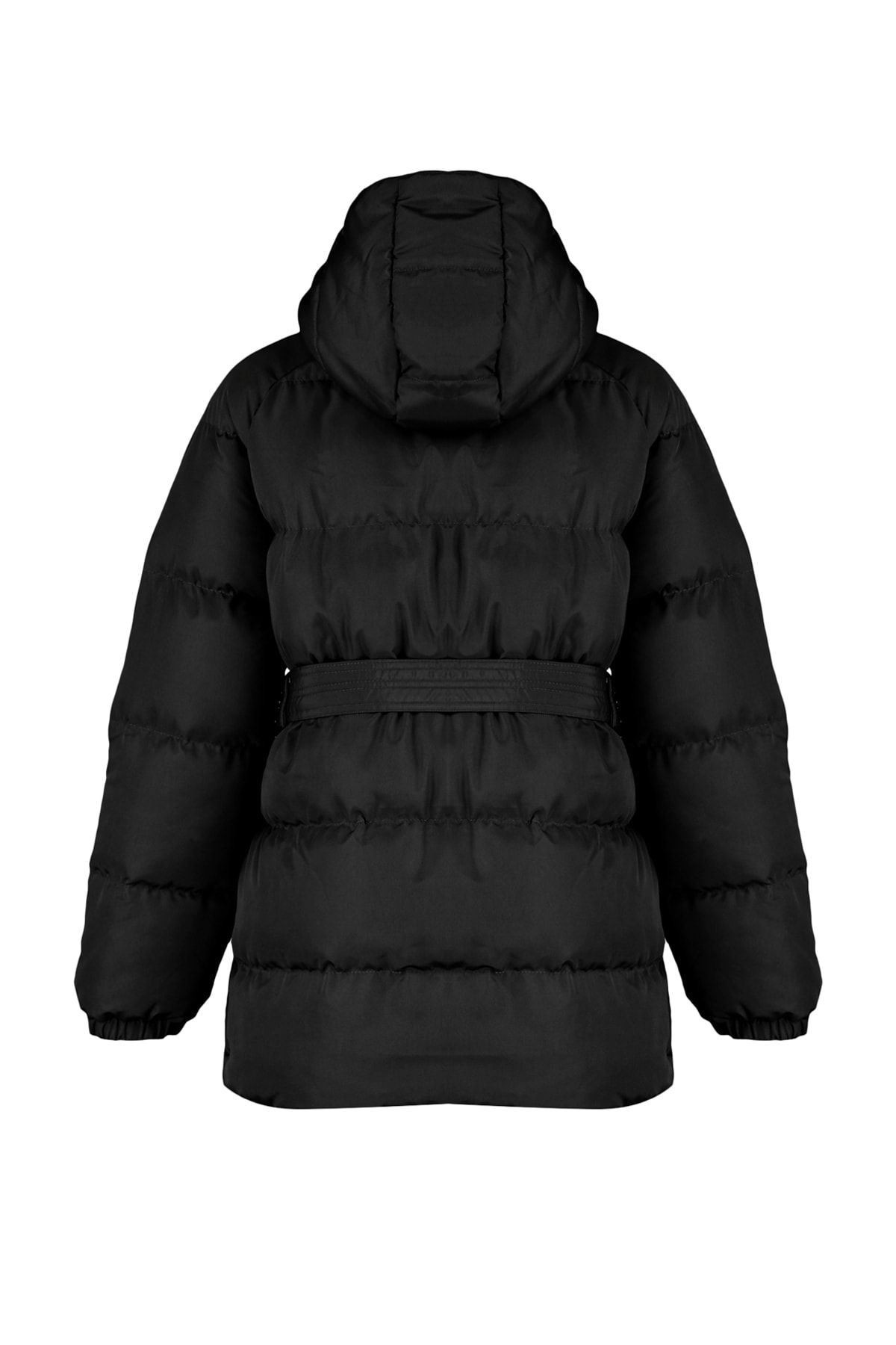 Trendyol Collection-Pufferjacke mit wasserabweisender Kapuze und Gürtel – Schwarz TWOAW23MO00188 8