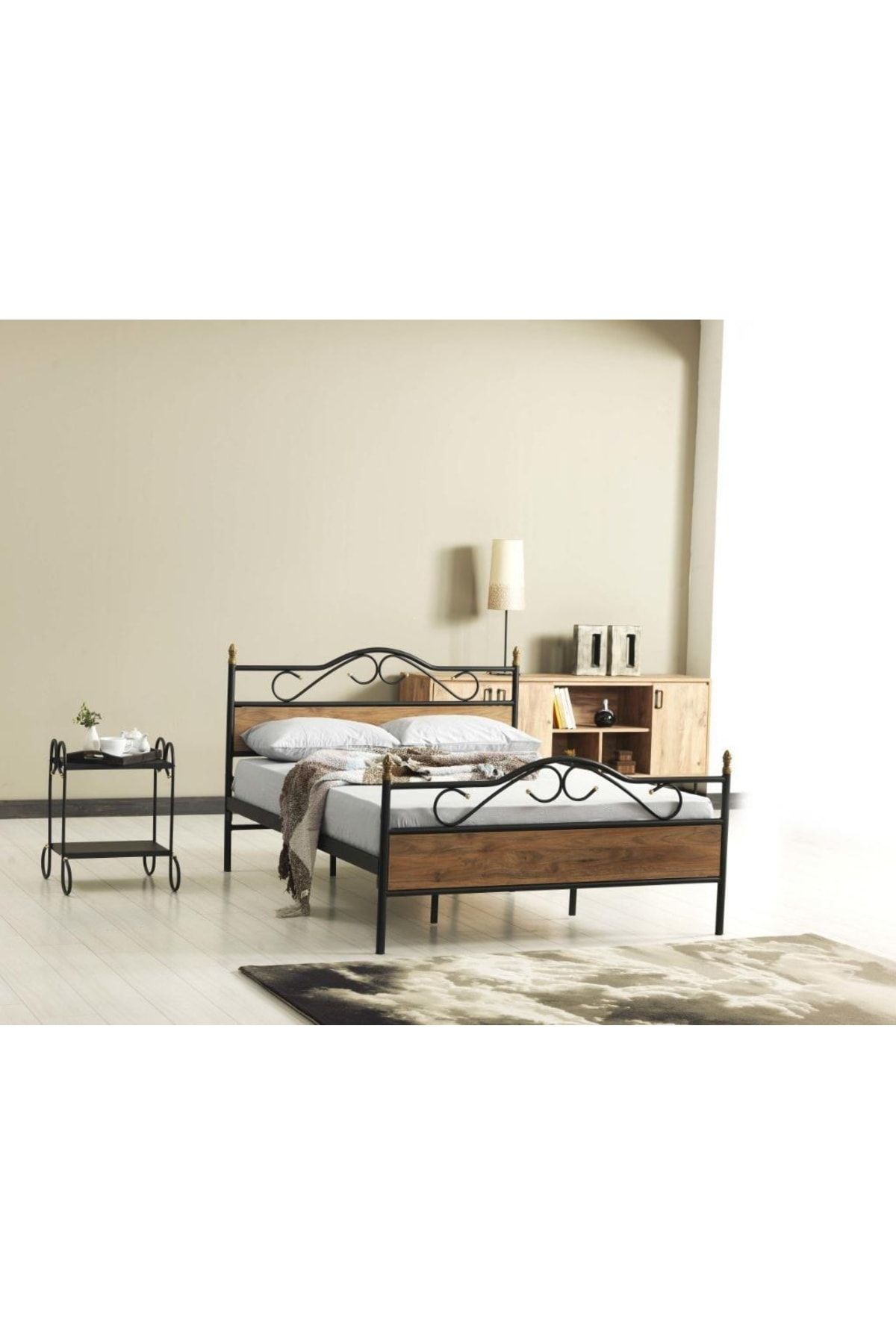 Mobilya Dükkanım Bitez Metal Karyola 180x200 Arm084 Siyah + Ceviz