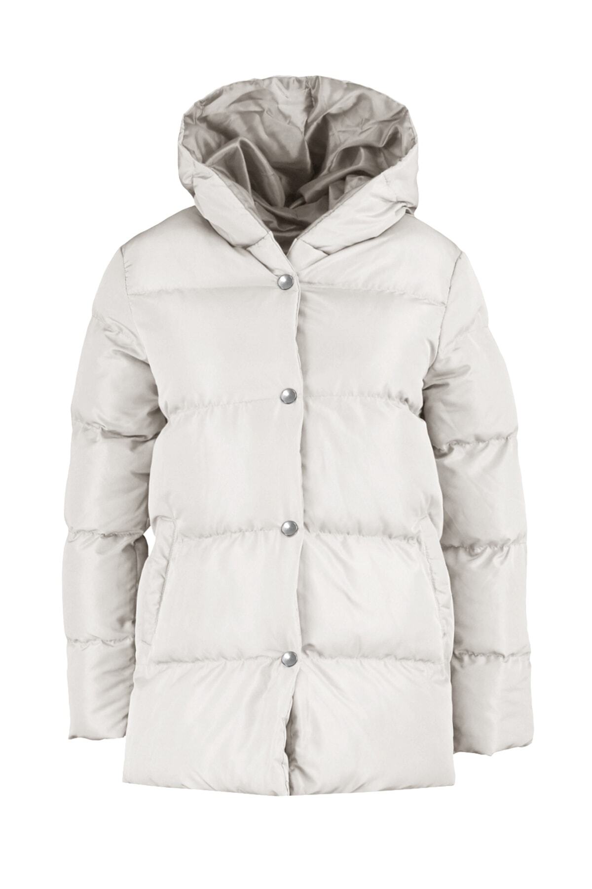 Trendyol Collection-Bézs túlméretes kapucnis kabát TWOAW23MO00250 6