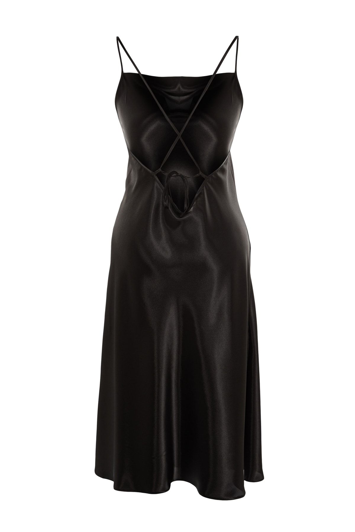Trendyol Curve-Black Strap Satin Woven Back Detailed Nightgown TBBSS22GC00001 7