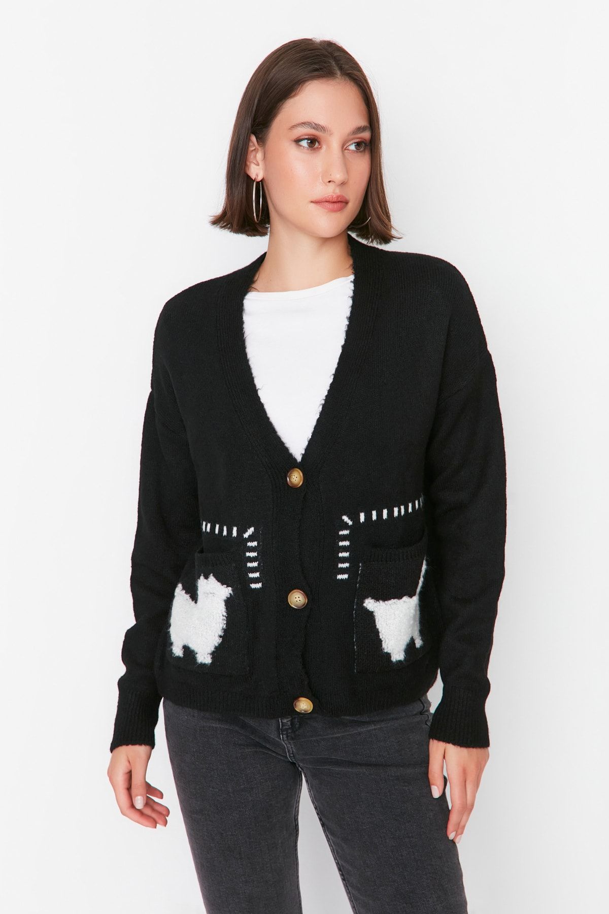 Trendyol Collection Strickjacke Schwarz Regular Fit