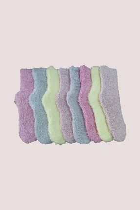 Kadın 8 Çift Peluş Uyku Çorabı Renkli Normal Konç erceys723192