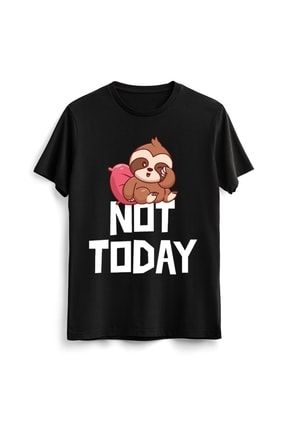 Unisex Erkek Kadın Not Today Lazy Tembel Baby Sloth Baskılı Tasarım Siyah Tişört Tshirt T-shirt LAC00912