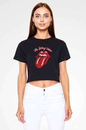 The Rolling Stones Logo Siyah Crop Top Tişört CT2491
