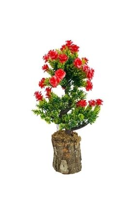 Bonsai Dekoratif Yapay Ağaç Kırmızı Güllü Top Kafalı Bonzai 30cm bnz002güllü
