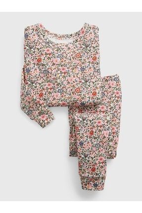 Kız Bebek Çok Renkli %100 Organik Pamuk Çiçek Desenli Pijama Set 430527