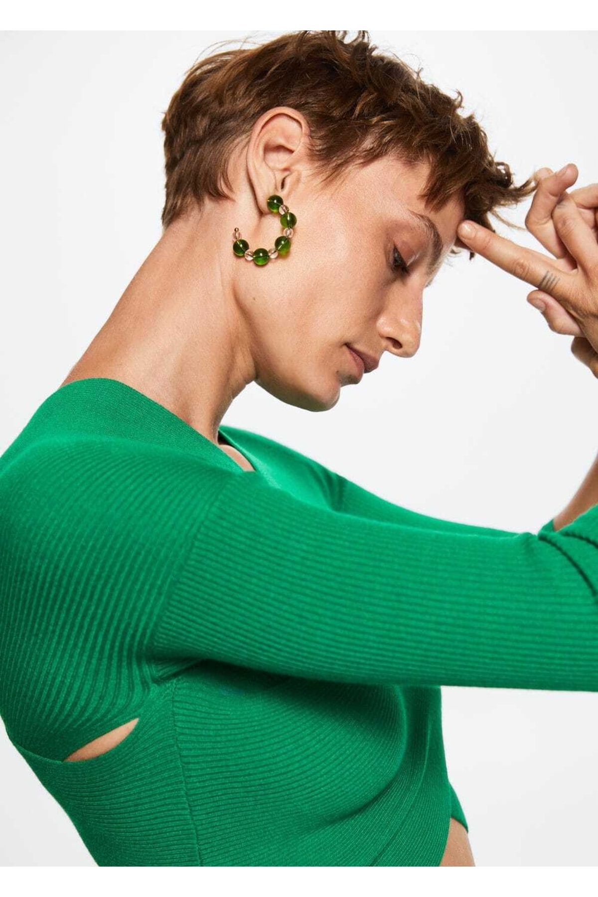 بافت و پلیور زنانه سبز منگوMANGO | 37093842 اورجینال - تصویر 5