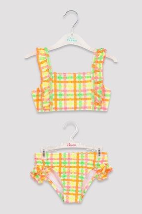 Çok Renkli Kız Çocuk Neon Gingham Bandeau Bikini Set PLBHMW0T22IY-MIX