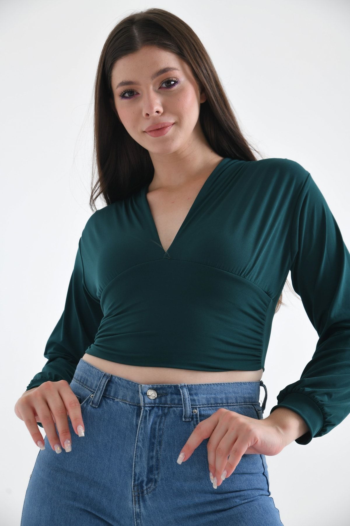 Deep v neck deals long sleeve top