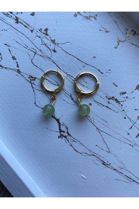 PelvedDesign Prehnit Prinayt Altın Kaplama Halka Küpe