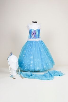 Buz Mavisi Elsa Baskılı Çemberli Elbise P142S1256