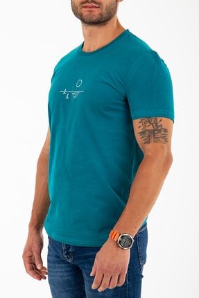 Erkek Petrol Yeşili Regular Fit Nakışlı T-shirt WH-3040
