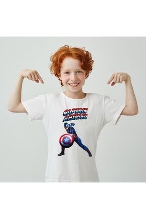 Kaptan Amerika Marvel Baskılı Unisex Çocuk Tişört H04 KAPTANAMERİKA H04