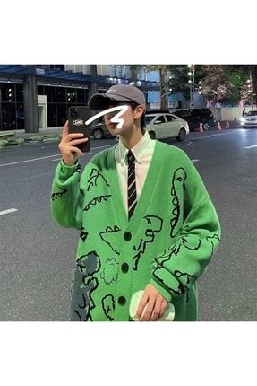 Harajuku Style Yeşil Dinazor Oversize Unisex Hırka broodsdinazor