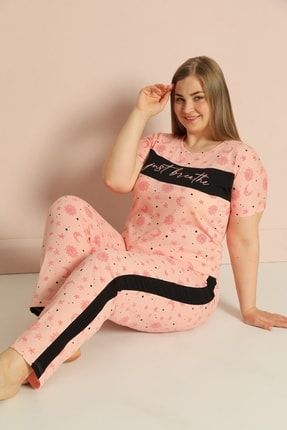 Kadın 2562-4 Büyük Beden Yıldızlı Pijama Takım Pembe