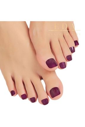 24'lü Koyu Mor Simli Ayak Takma Tırnak Lüks Pedikür Yapıştırıcı Nail Art Toe Nails Pedicure Set E1189