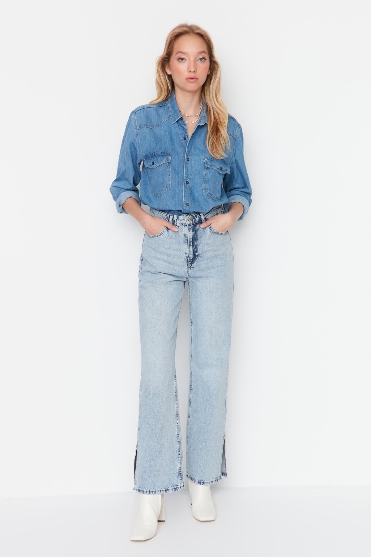 Trendyol Collection Jeans Blau Wide Leg Fast ausverkauft