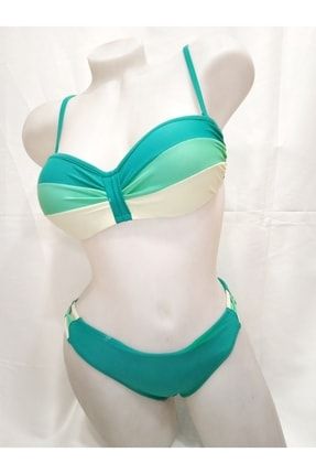 Kadın Yeşil Sarı Straplez Destekli Bikini Set 56436181