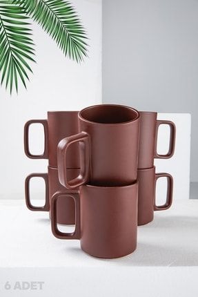 6 Adet Kahverengi Filtre Kahve, Çay, Nescafe Fincan, 250 Ml. Kupa HSM-002-K-6
