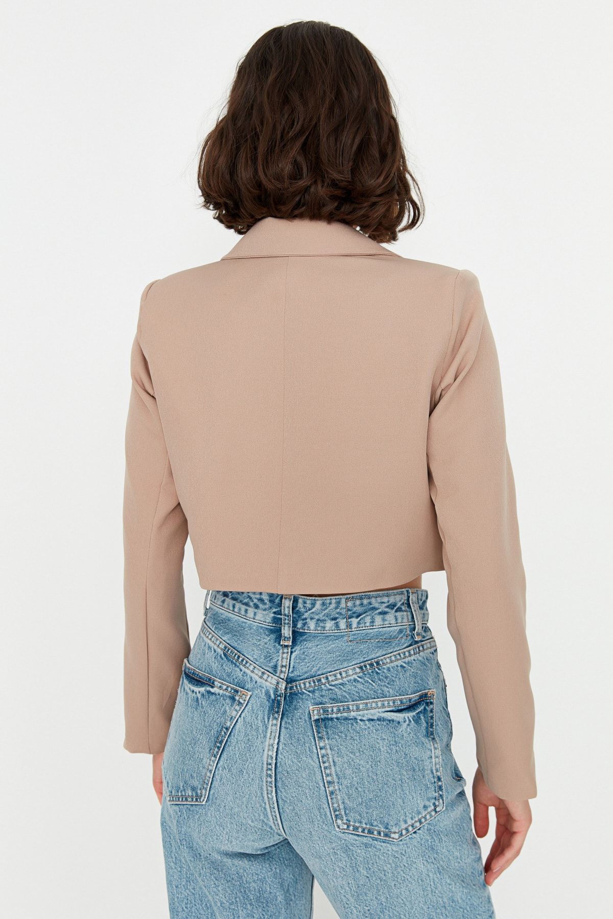 Trendyol Collection-Jachetă blazer căptușită cu țesătură Camel Crop TWOAW22CE0086 5