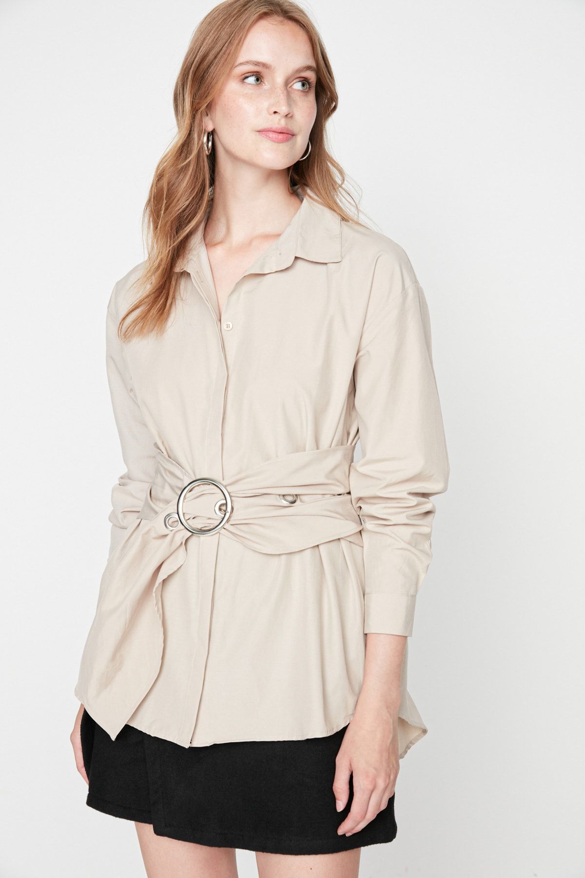 Trendyol Collection-Kőöves csatos részletes szőtt pamut ing TWOAW20GO0099 3
