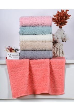 Towel Çiçek Desenli El Yüz Havlusu 6'lı Set (45x85) TOWEL03