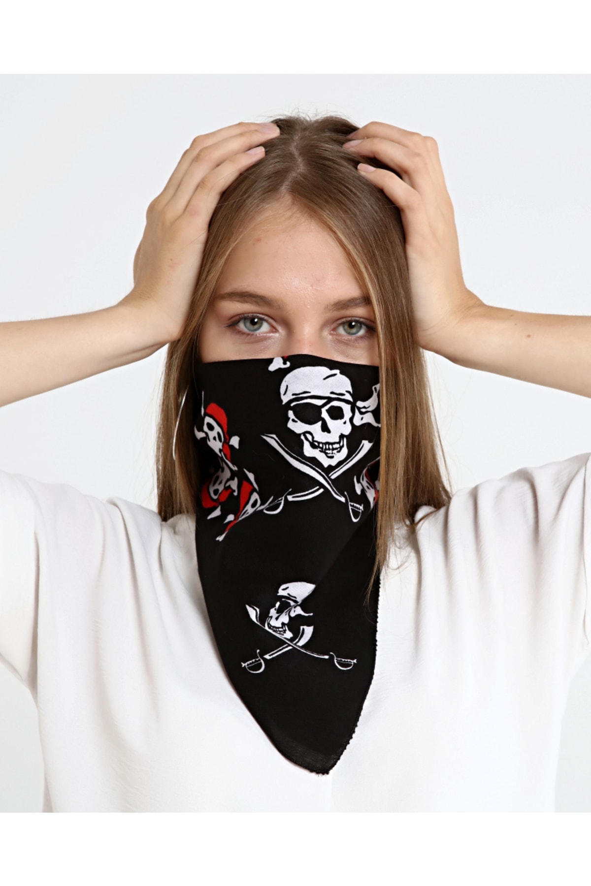 Bandana Fular Korsan 'pirate' Desenli %100 Pamuk Siyah 5