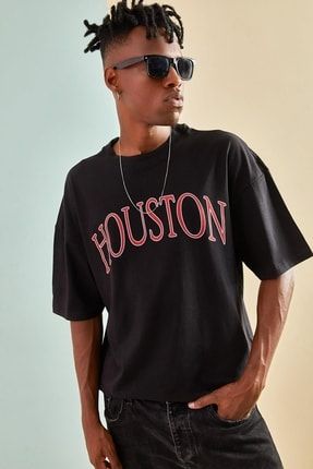 Unisex Houston Baskılı Oversize T-shirt 19013