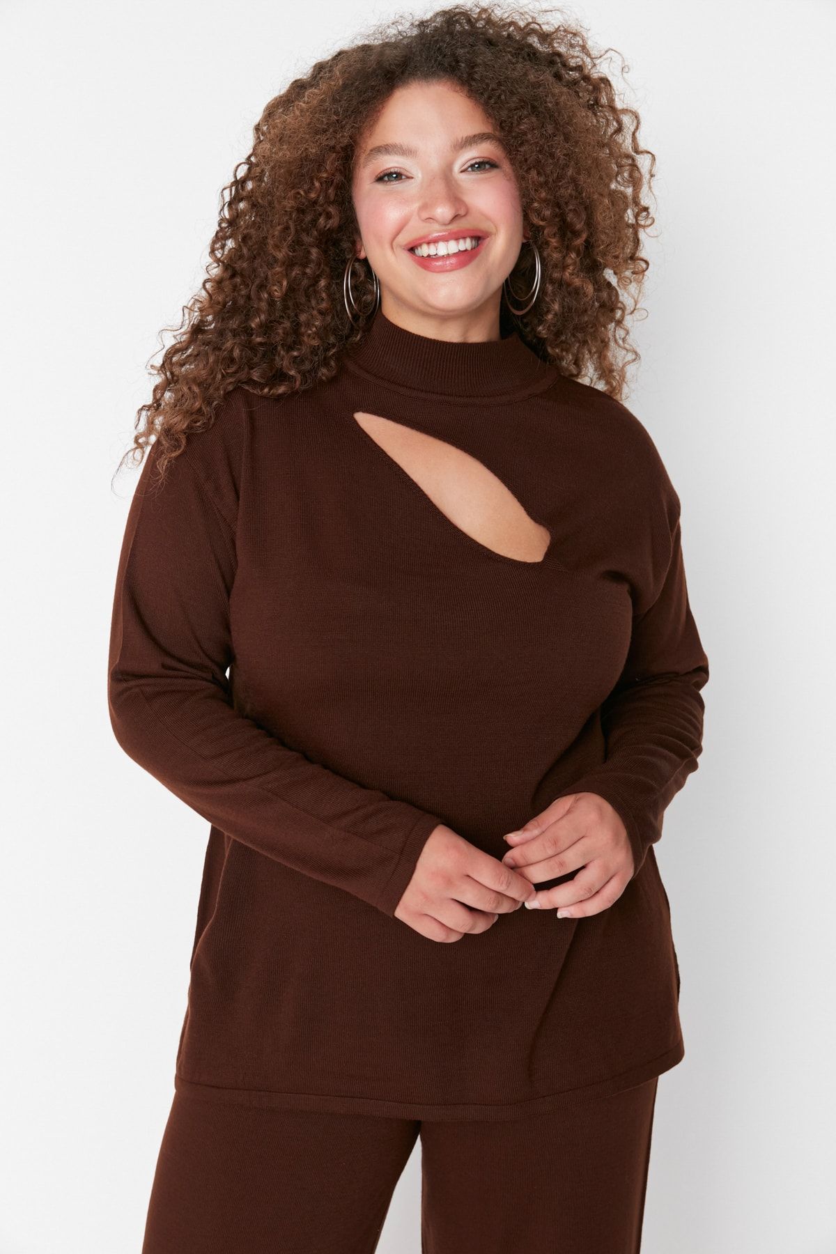 Trendyol Curve-Brown Cut Out Detailed Knitwear Top & Bottom Set 3