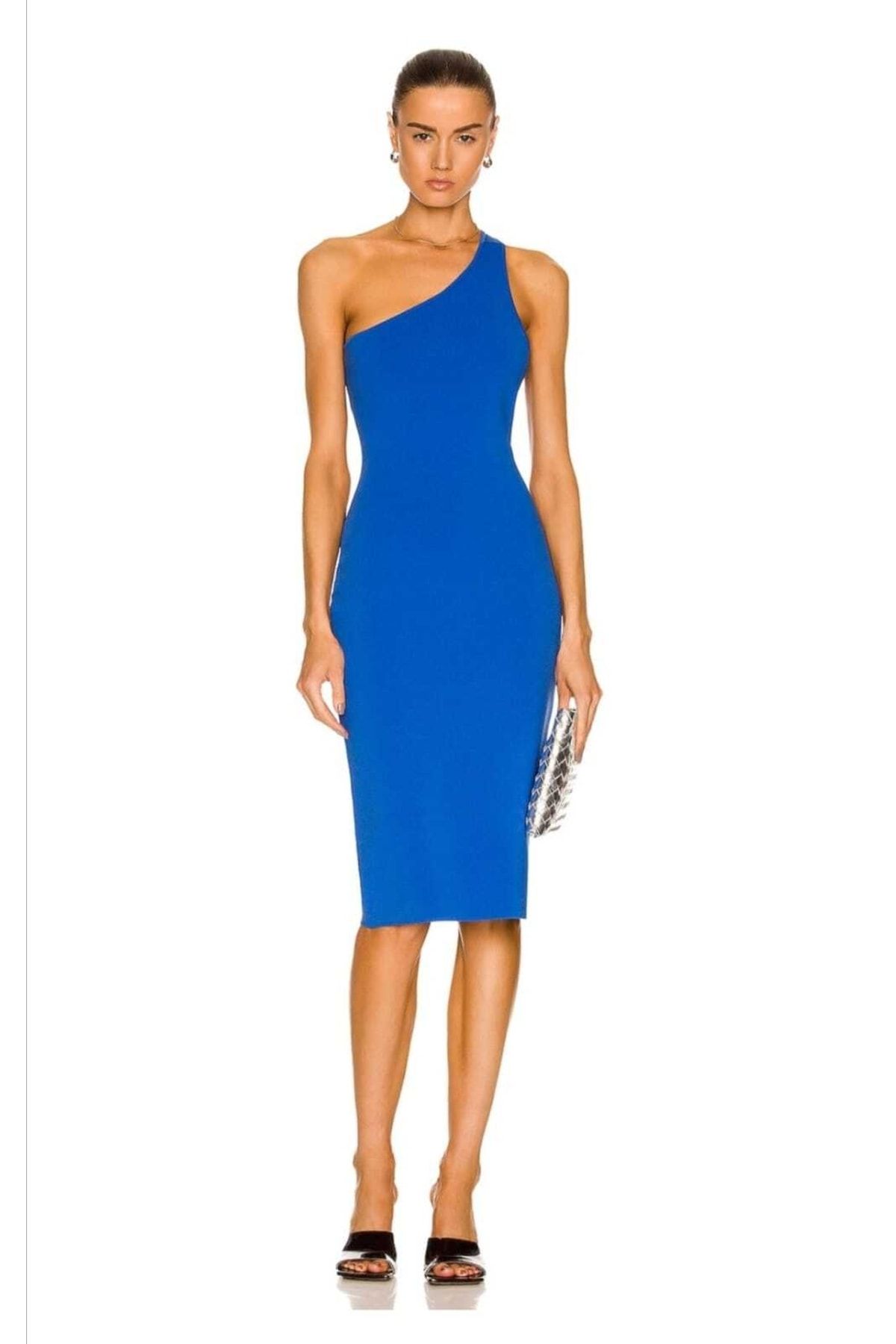 Zagrep-One Shoulder Silk Jersey Midi Women's Dress 1