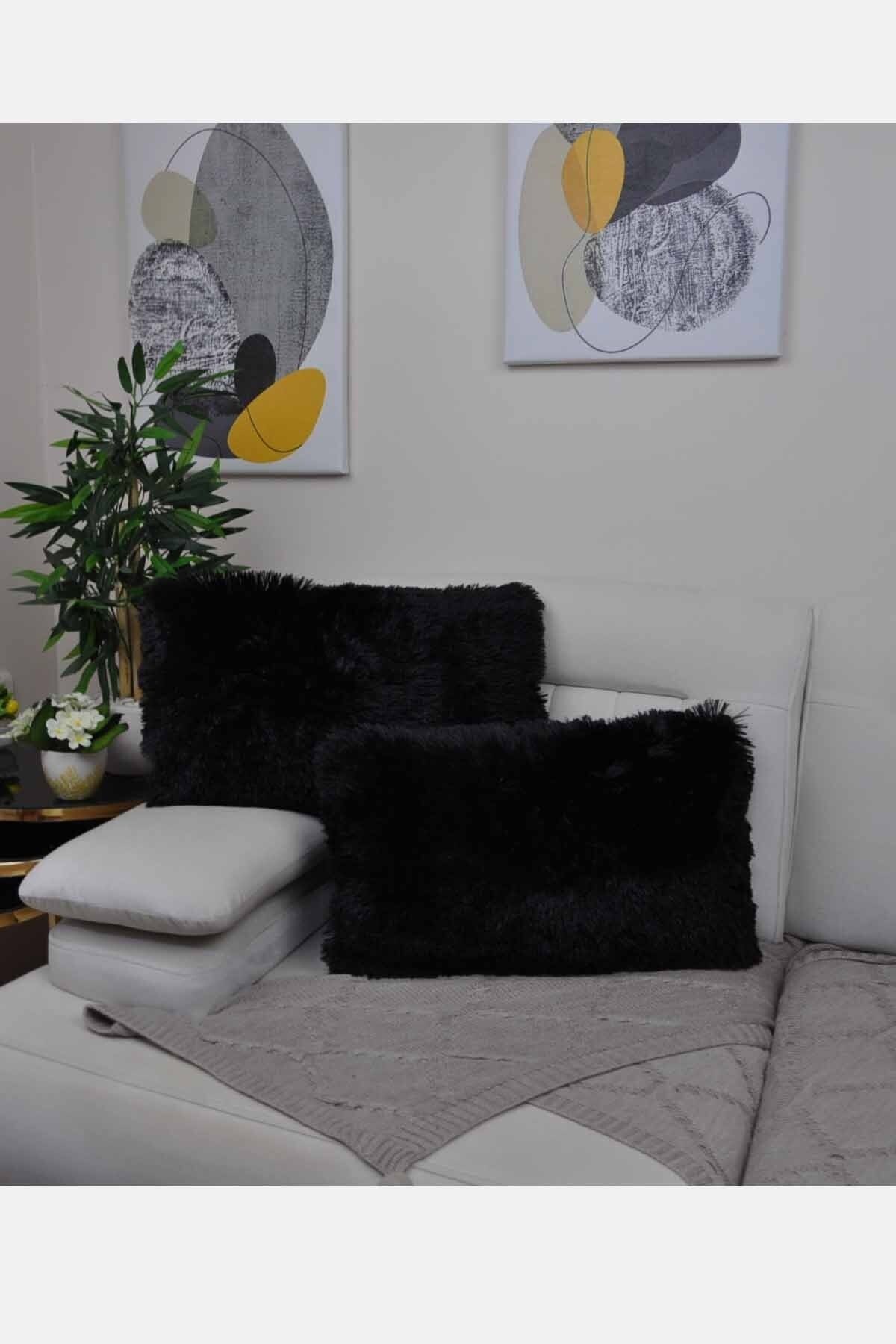 Fluffy online black pillows