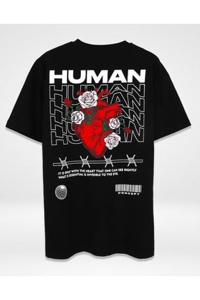 Human Heart Sırt Baskılı Siyah Unisex Oversize Tshirt 816E0852
