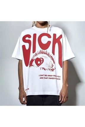 Harajuku Sick Eye Beyaz unisex T-shirt ET1770