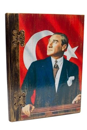 Ahşap Türk Bayrağı Üzeri Atatürk Baskılı Açılır Kapanır El Boyaması Çok Amaçlı Hediye Hediyelik Kutu HEKU46