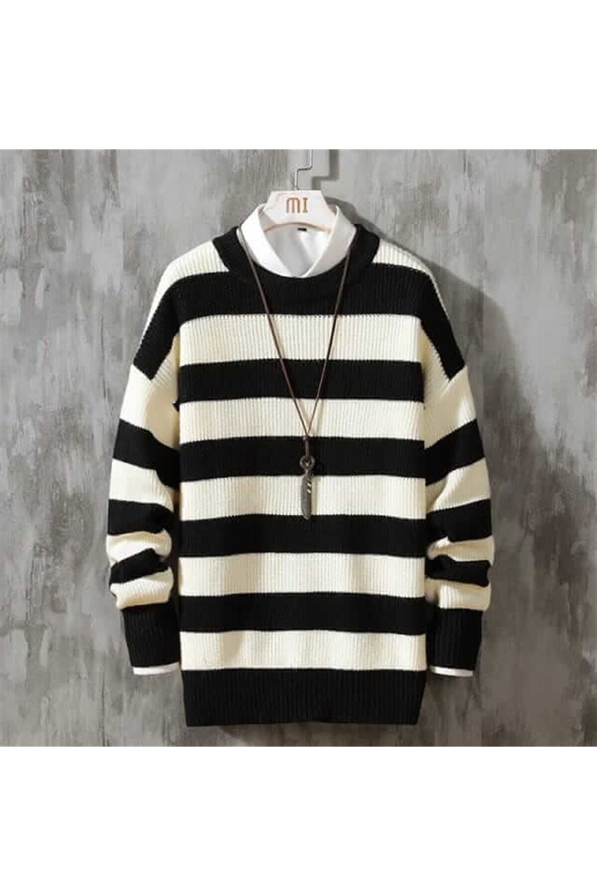 Touz-Μαύρο και άσπρο ριγέ Streetwear Oversize πουλόβερ-στάνταρ-μαύρο και άσπρο 2