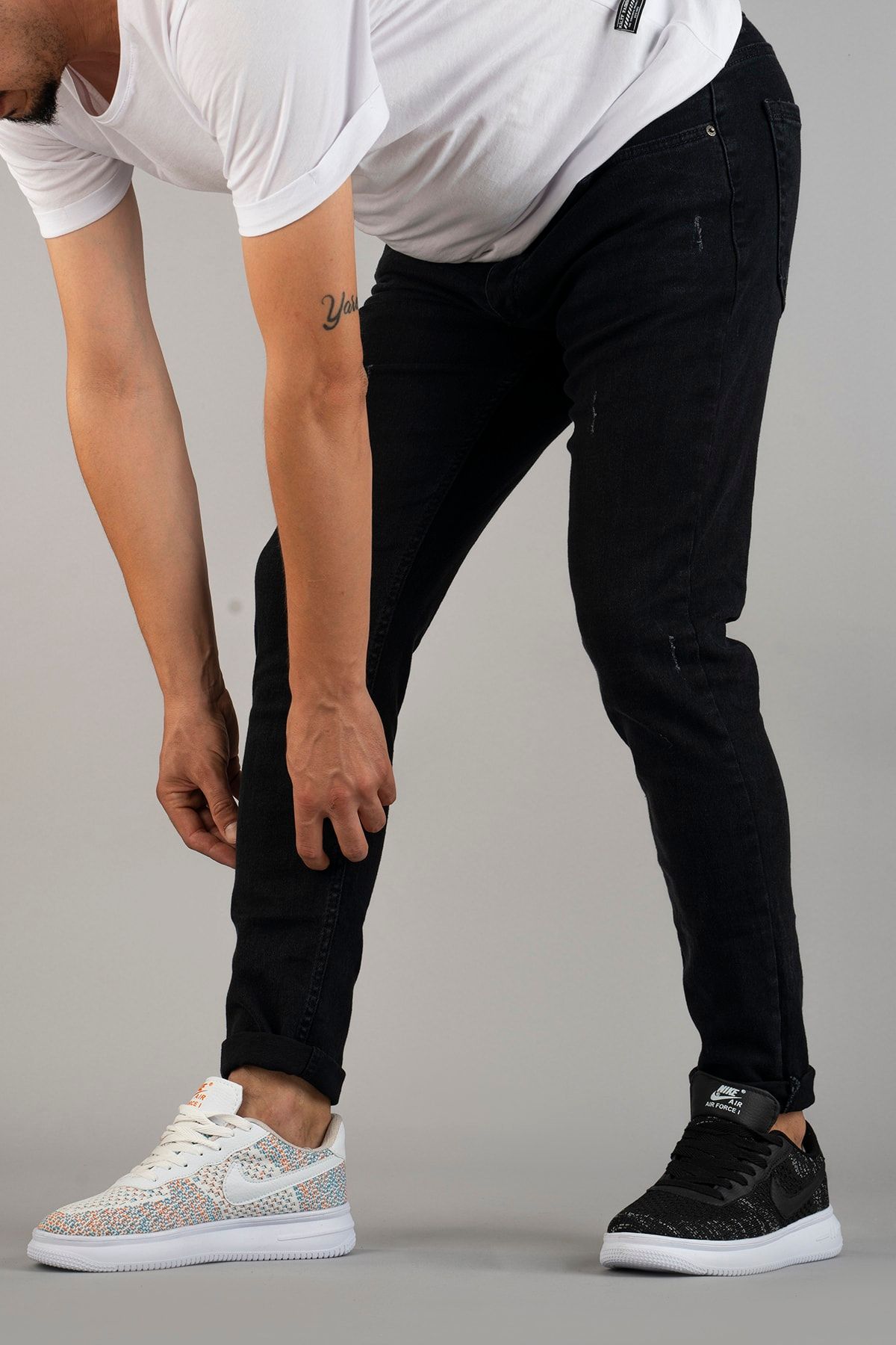 bombe-Ανδρικό Slim Fit Στενό Κόψιμο Νυχιών Τζιν Παντελόνι Μαύρο 2