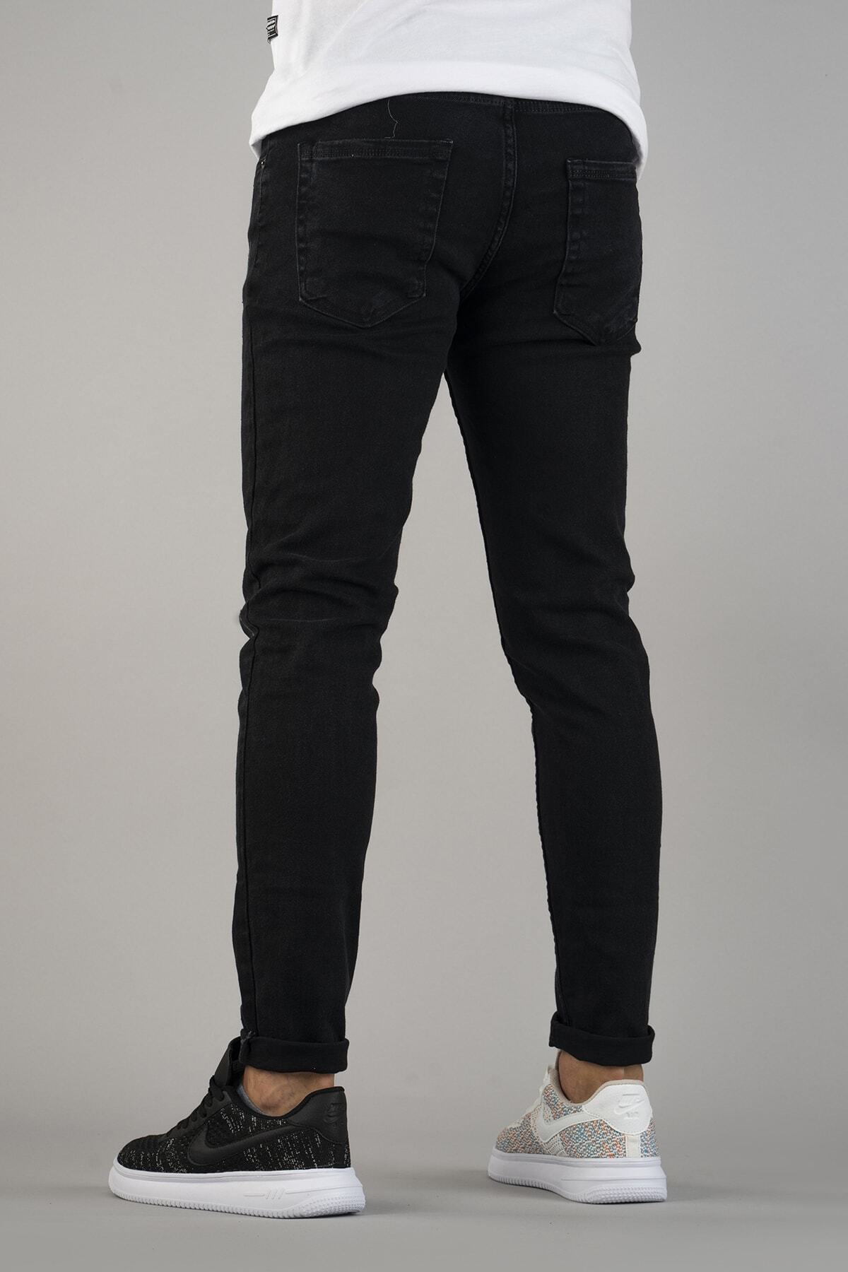 bombe-Ανδρικό Slim Fit Στενό Κόψιμο Νυχιών Τζιν Παντελόνι Μαύρο 5