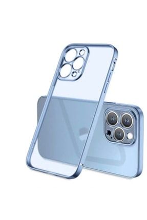Iphone 13 Promax Şeffaf Mavi Kenarlı Kılıf 1881