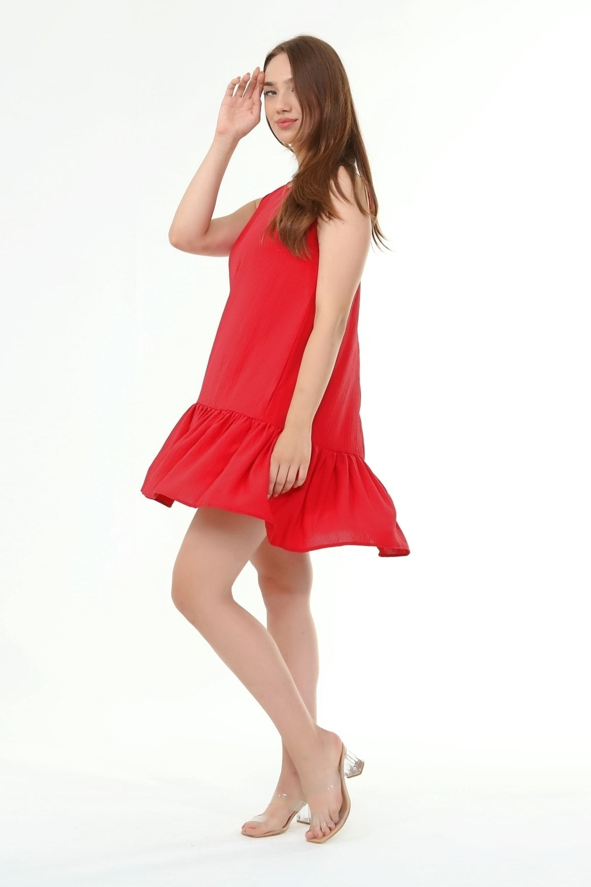 Piano Luce-Schık Women's Sleeveless Flounce Dress Red SCKWM21EL03 7
