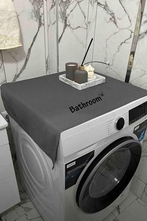 Bathroom Basklı Gri Çamaşır Makine Örtüsü GriÇamMakÖrtBATHROOMBaskı