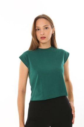 Kadın Kolsuz T Kol Detaylı T-shirt Bluz Yeşil GL T KOL BLUZ 002 SFR