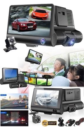 Tüm Araba Camlarına Takılabilir 3 Kameralı Ön & Arka & Iç 4 Inç Ekran Dvr Hd Kamera Ekranlı Clio k25a