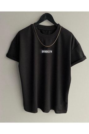 Brooklyn Baskılı Unisex Oversize Bsiklet Yaka T-shirt ufktsrt-312