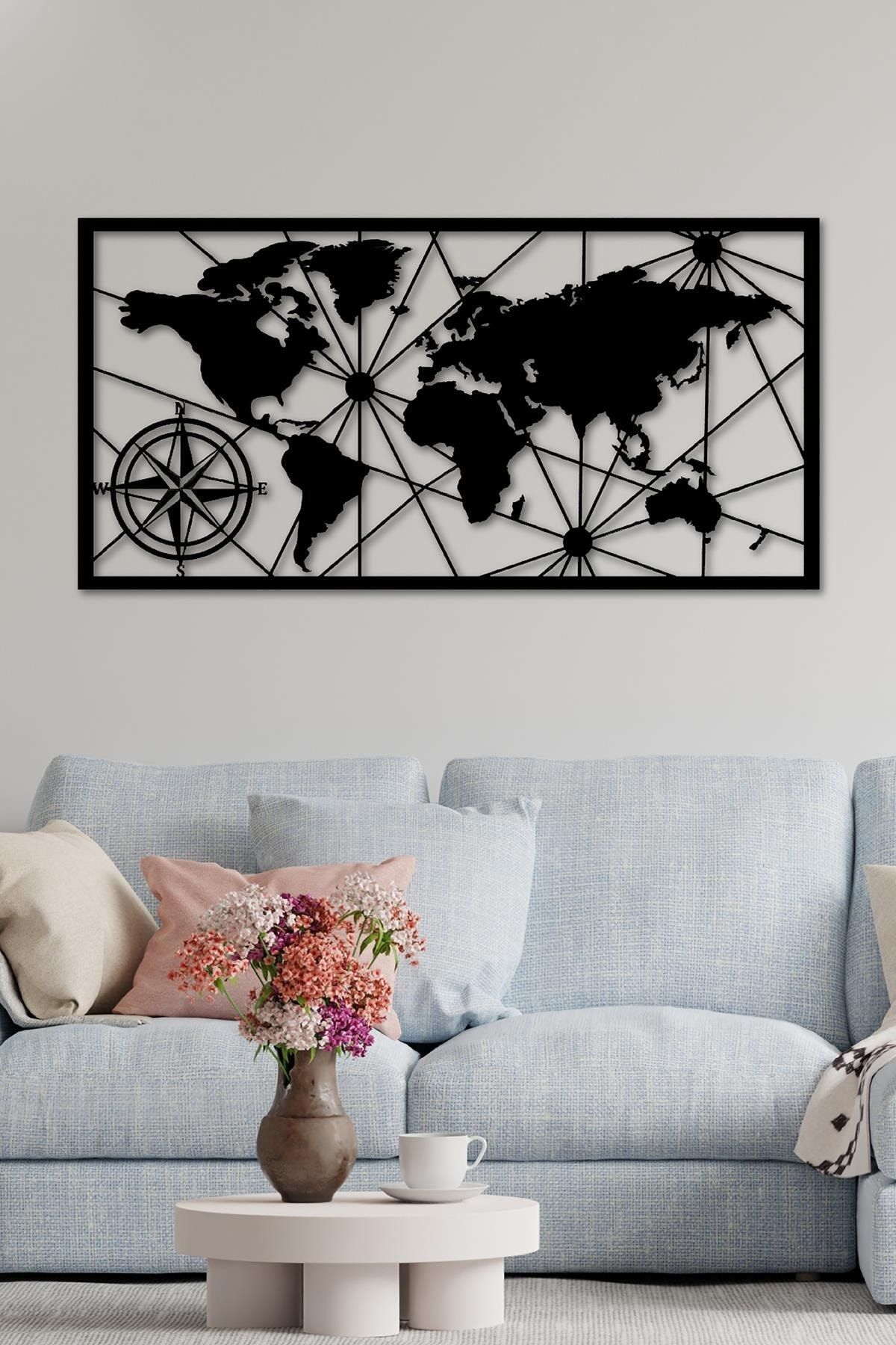 DoreArt World Map Medium Metal Duvar Tablosu, Ev Ofis Duvar Panosu VB9429