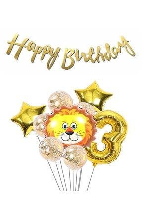 Gold Aslan Folyo Balon Kaligrafi Set Doğum Günü ASLANFL