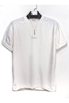 Erkek Beyaz Italia Oversize Kadife T-shirt ST0020